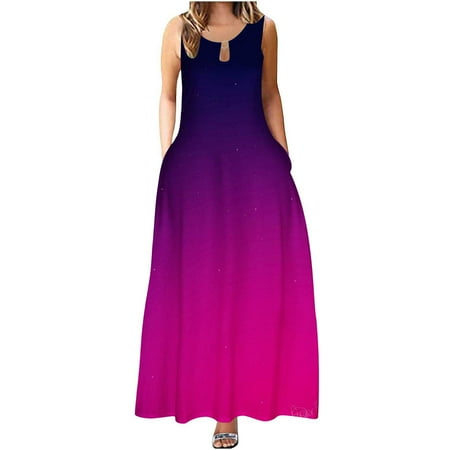 

UHUYA Dresses for Women 2023 Summer Fashion Short Sleeve Solid Camisole Suspenders Round NeckPullover Dress Hot Pink A L