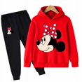 thumbnail image 2 of Conjunto de 2 piezas de sudadera con capucha y pantalones largos de manga larga con estampado de Mickey y Minnie Mouse para niñas, ropa deportiva informal para niñas, 2 of 5