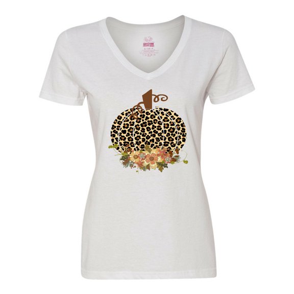 Inktastic Cheetah Print Pumpkin Women's V-Neck T-Shirt