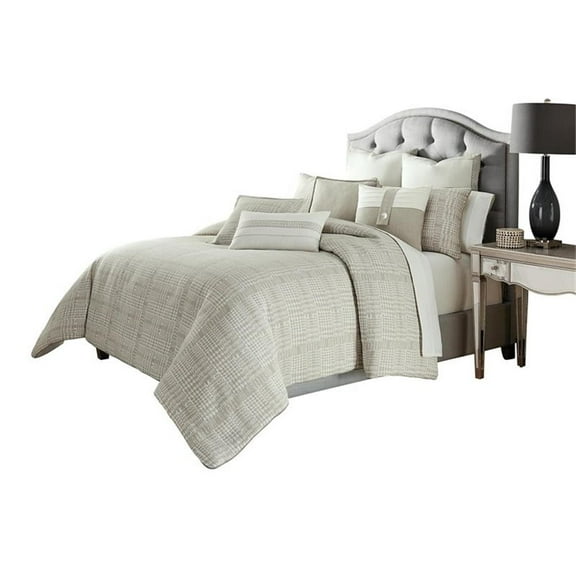 Pemberly Row 10-piece Fabric King Comforter Set in Gray/Natural