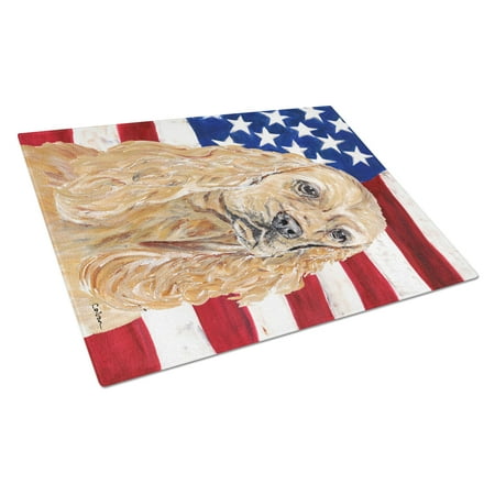 

Caroline s Treasures SC9514LCB Buff Cocker Spaniel with American Flag Glass Cutting Board Large 12H x 16W multicolor