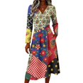 thumbnail image 3 of Women's Fall Boho Maxi Dress Floral Long Sleeve V Neck Dresses Casual Vacation Dress Trendy Lightweight Breathable Dress, 3 of 5
