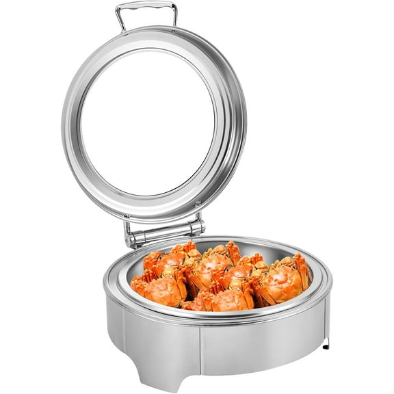 Electric Round Chafing Dish Buffet Set, 6.34QT Electric Chafing Dish Chaffing Servers with Glass Lid Stainless Steel Chafers Buffet Food Warmer Set, 9 Heating Levels