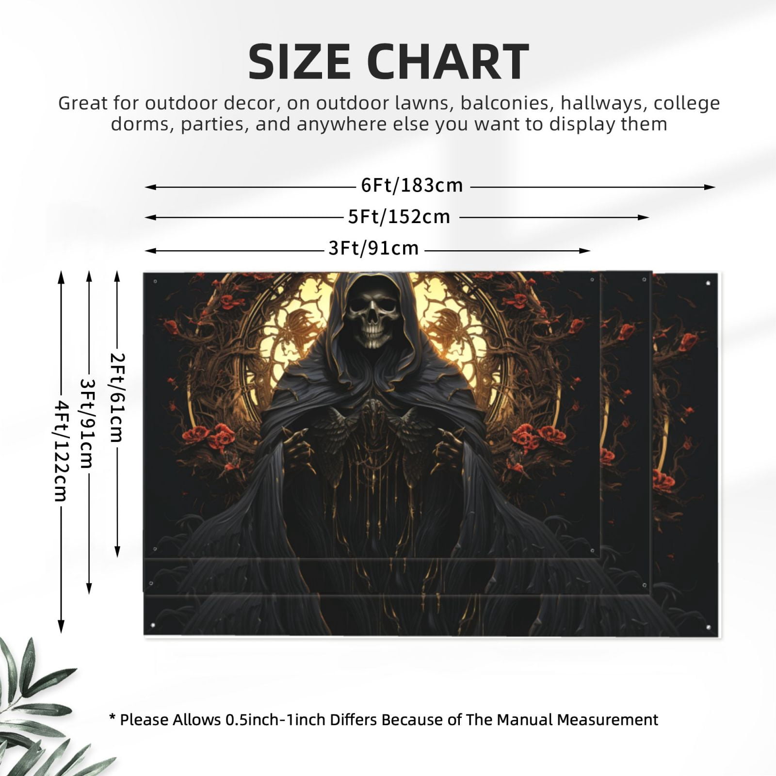 Grim Reaper Skull Angel Skeleton Cool Four Hole Decorated Banner Flag for Garden Yard Home Decoration Indoor Outdoor 4x6 Ft