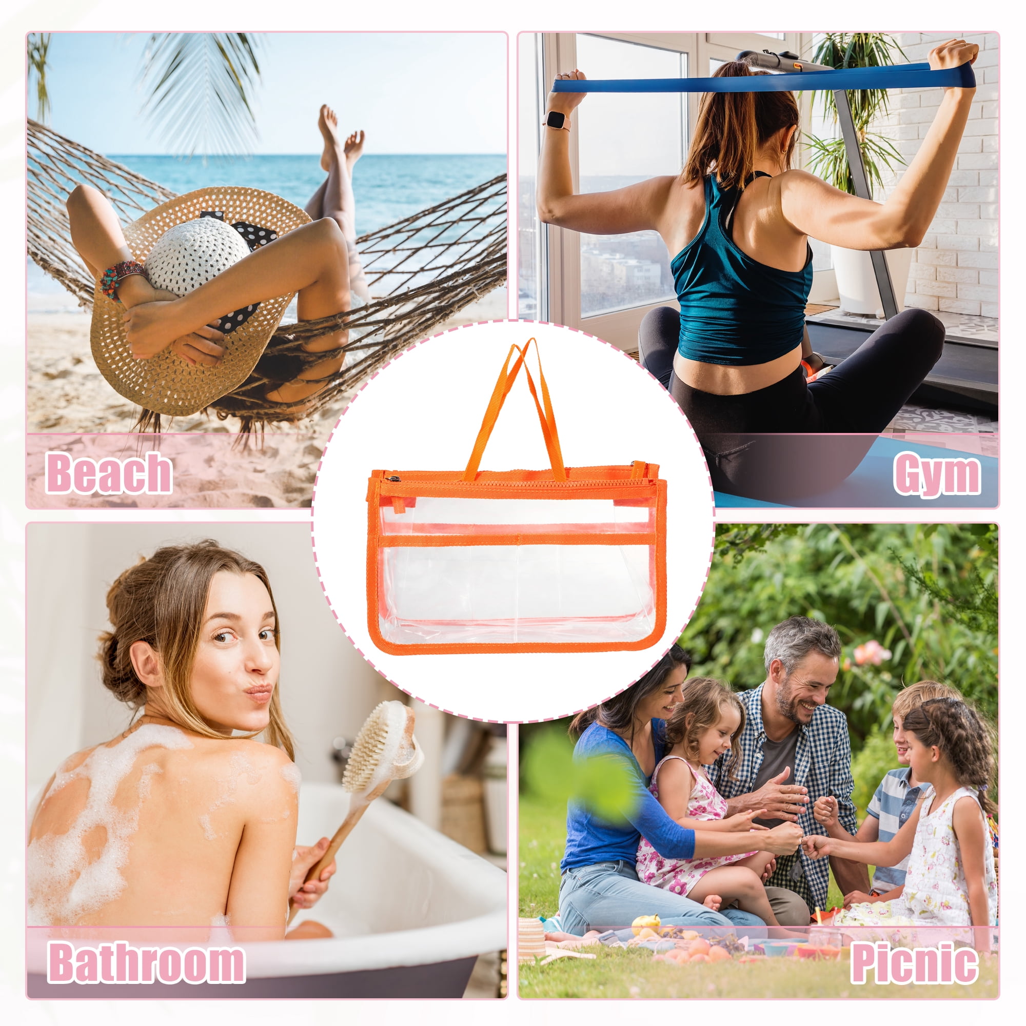 Unique Bargains 1Pc Clear Waterproof Polyvinyl Chloride Toiletry Bag Waterproof Orange