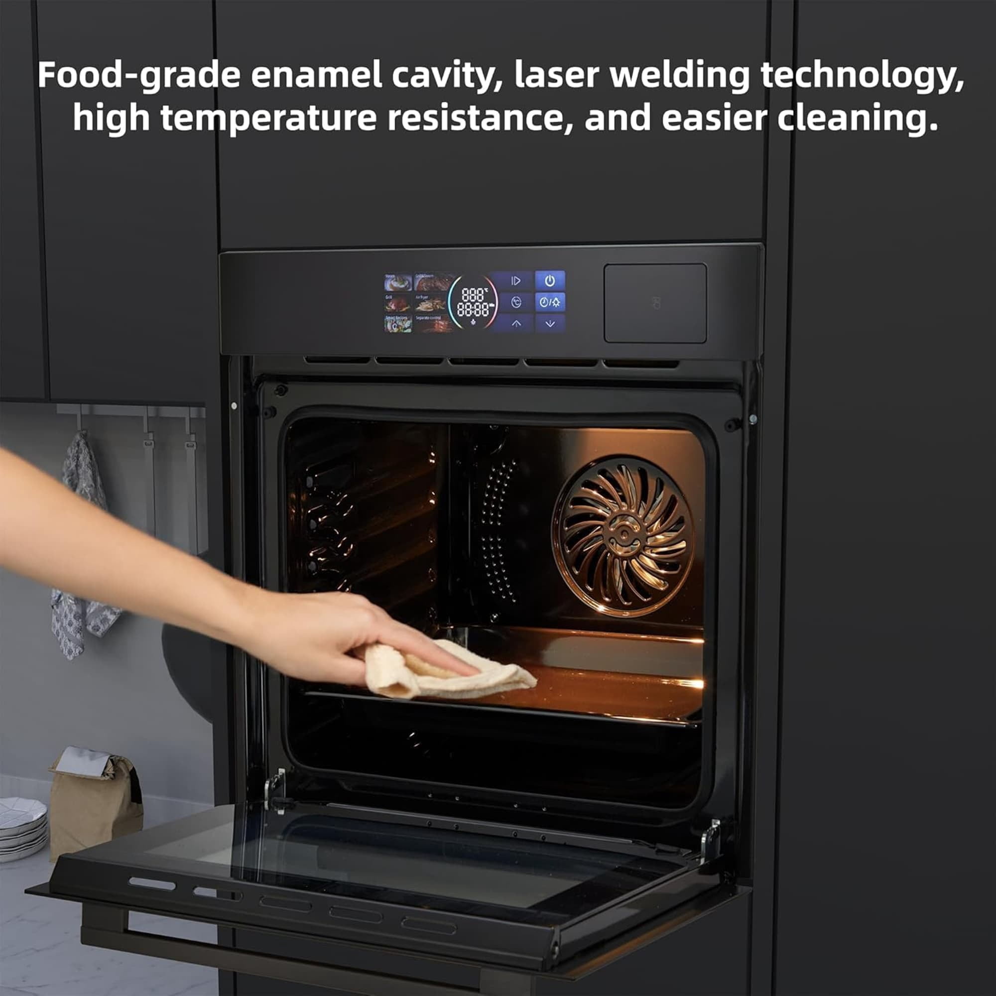 EastVita 24Inch Single Wall Oven 2.5 Cu.ft. Built-in Electric Wall Oven with 8 Cooking Functions 360 Touch Control Timer Color Screen Black
