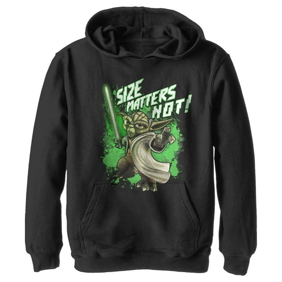 Boy's Star Wars: The Clone Wars Yoda Size Matters Not  Pull Over Hoodie Black X Large