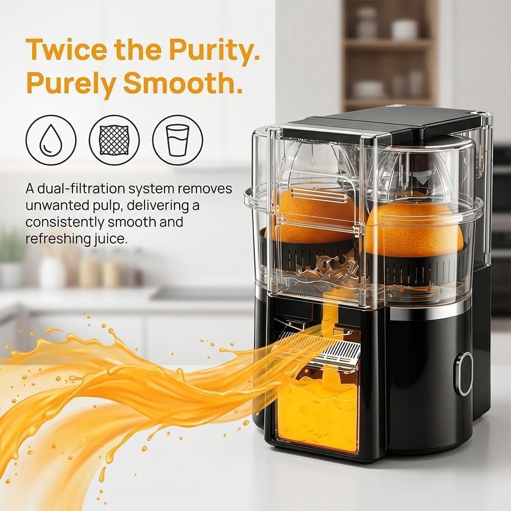 Dual-Head Automatic Citrus Juicer, 2026 Upgraded Detachable Dual-Head Electric Citrus Juicer with Built-in Cutter and Cleaning Brush, Electric Orange Juicer Machine for Home (Black)