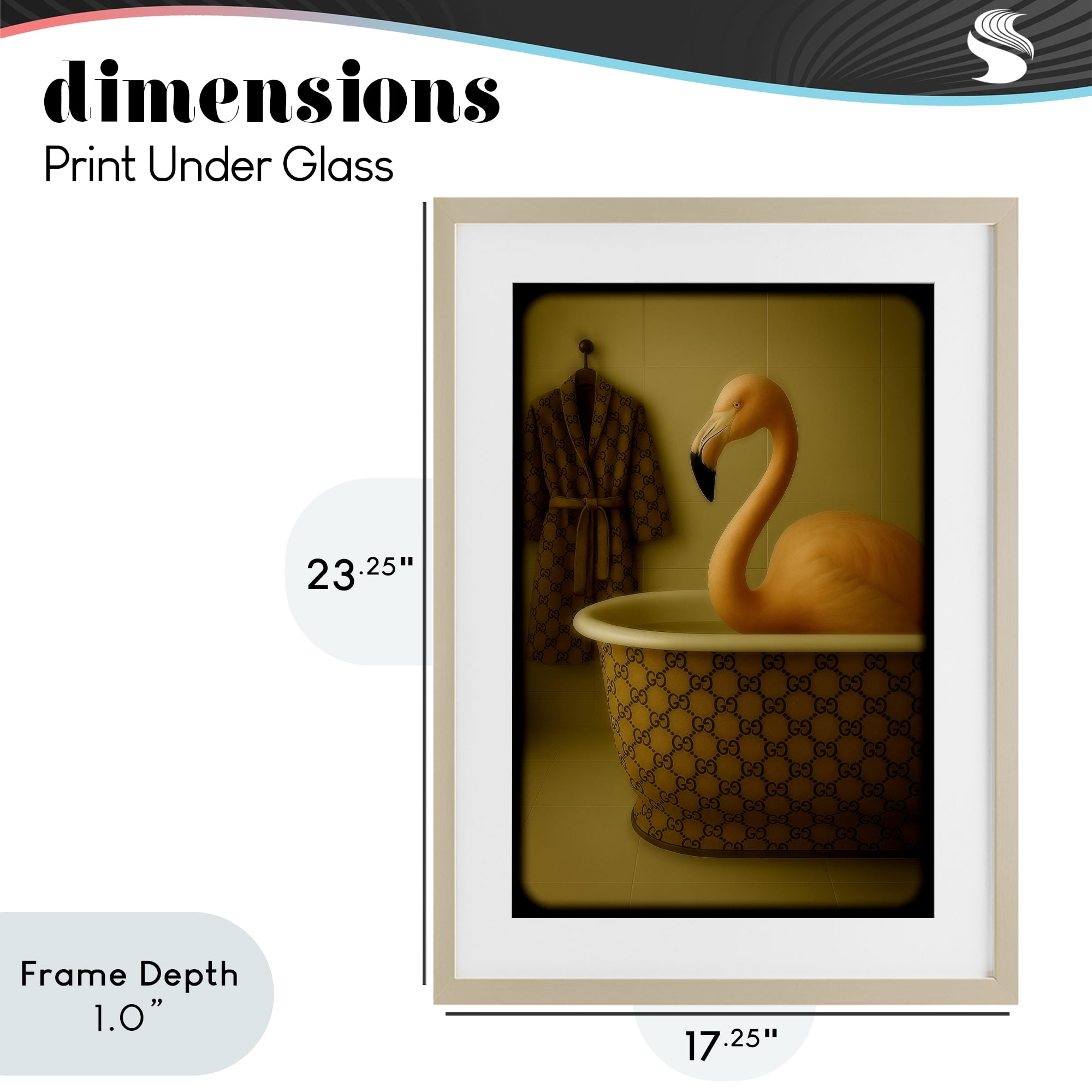 Stupell Industries Couture Flamingo in Luxury Tub Birch Framed Print Under Glass, design by Grotto Studios