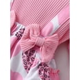 thumbnail image 3 of Infant Baby Girl Clothes Ribbed Long Sleeve Faux-Two Floral Print Romper Dress with Bow Headband Pink 0-3 Months, 3 of 6
