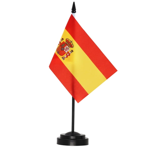 ANLEY Spain Deluxe Desk Flag Set - 6 x 4 Inch Miniature Spanish Desktop Flag with 12" Solid Pole