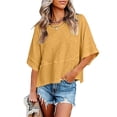 thumbnail image 4 of Bovemsi Long Sleeve Shirts for Women Comfort Round Neck Batwing Color Panels Short Sleeve Casual Tops for Women Trendy XXL, 4 of 5