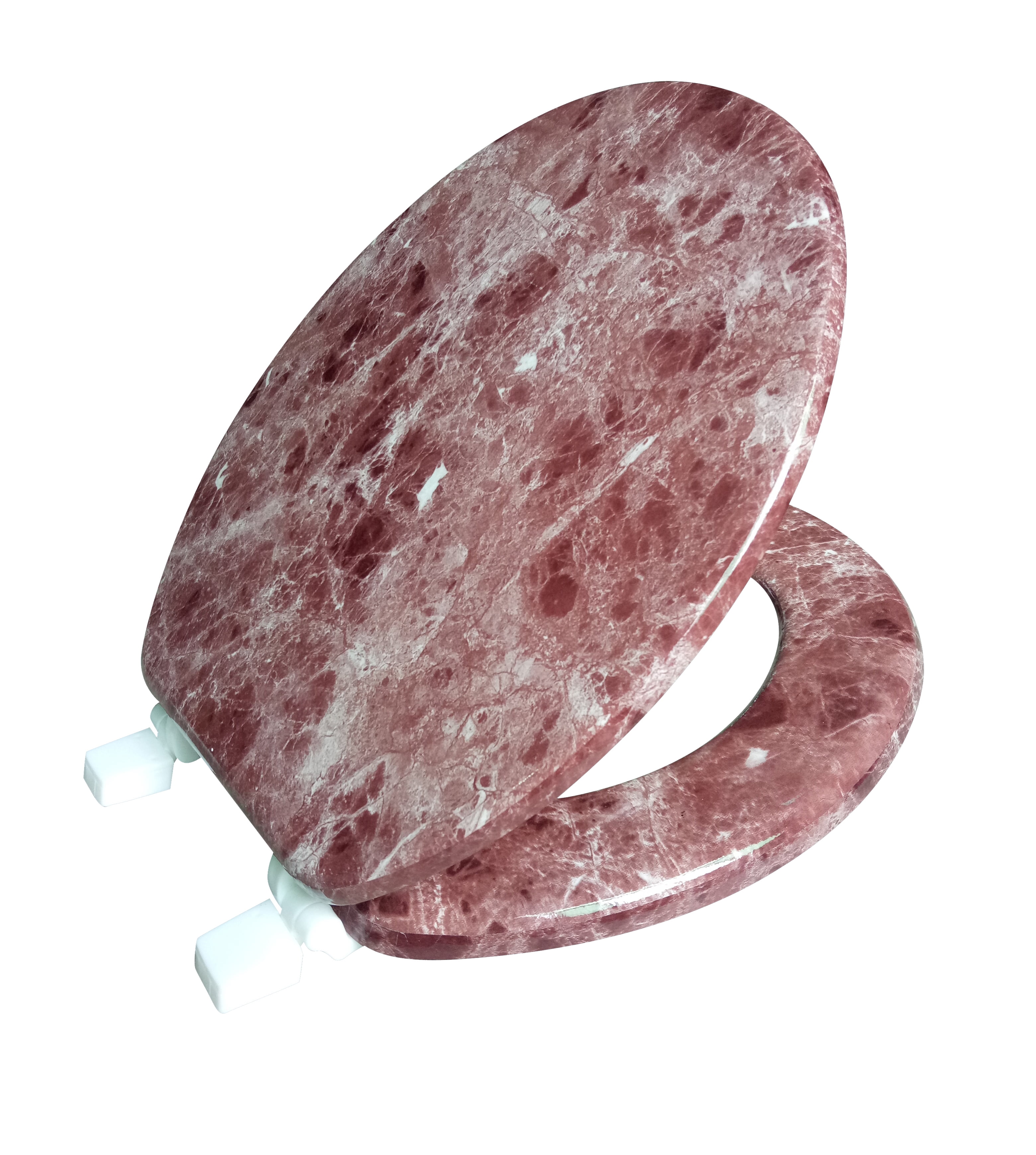 Dream Bath Heavy Duty Round Toilet Seat with non-slip seat and quick-attach easy install hardware, Marbleized Wood Burgundy