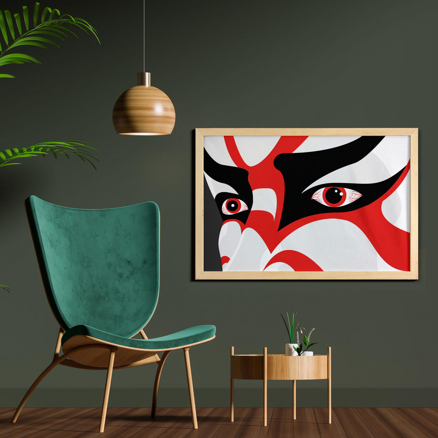 Kabuki Wall Art with Frame, Japanese Drama Theme Kabuki Face with