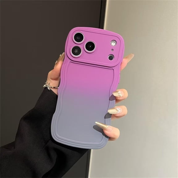Case for iPhone 17 Pro Max,Gradient Cute Curly Wave Frame Shape Shockproof Bumper Soft Silicone Protective Phone Case for iPhone 17 Pro Max,6.9 inch 2025 (Purple/Gray)