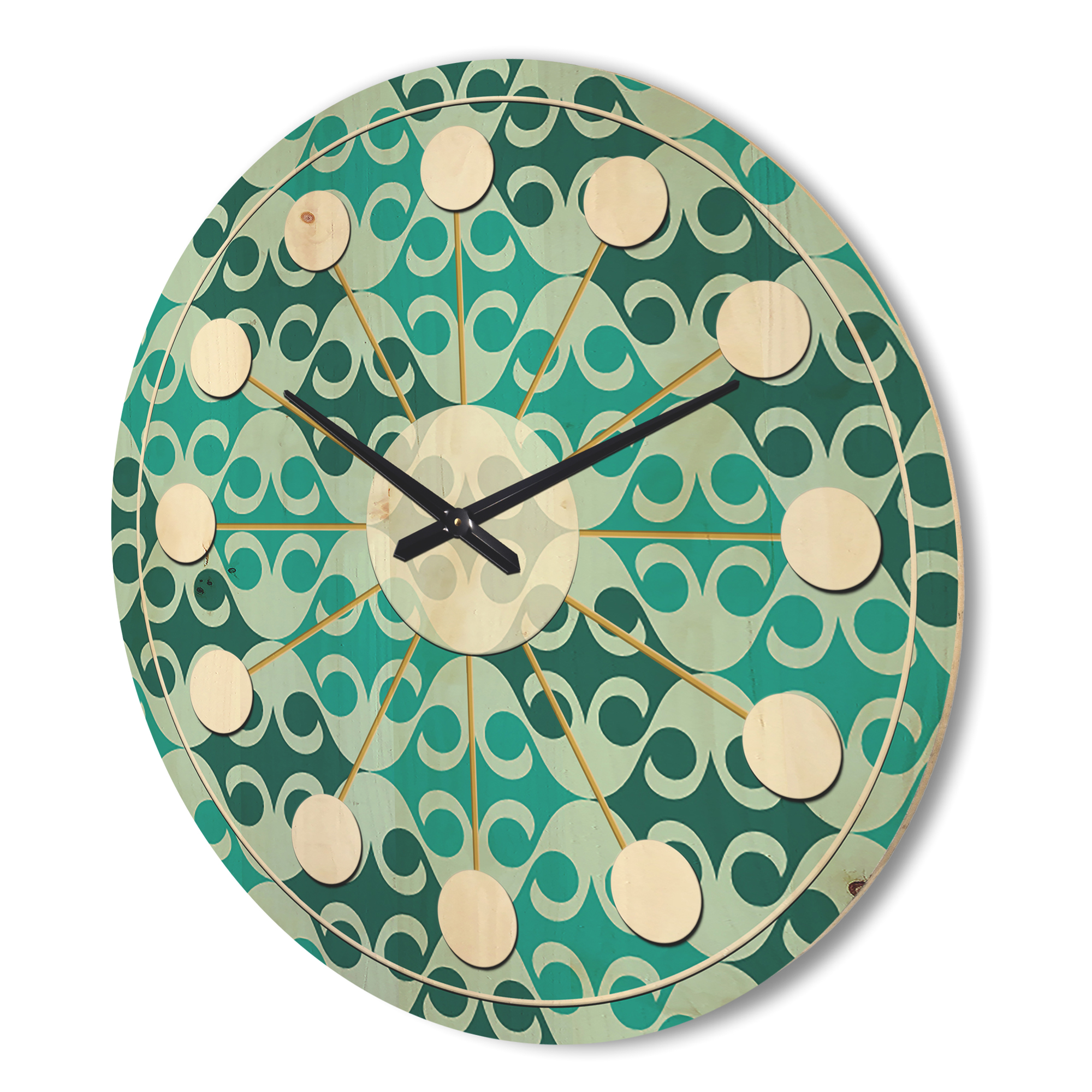 Designart 'Abstract Retro Geometrical Design Pattern VI' Mid-Century Modern Wood Wall Clock