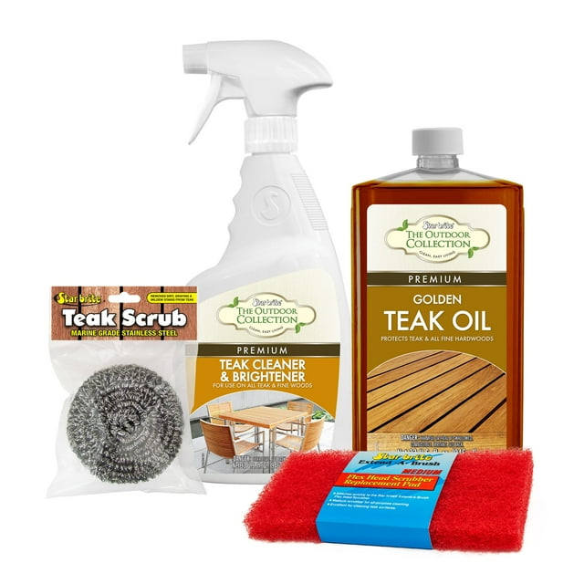 Kit para Cuidado de Teca STAR BRITE Limpiador 946 ml, Abrillantador y Aceite