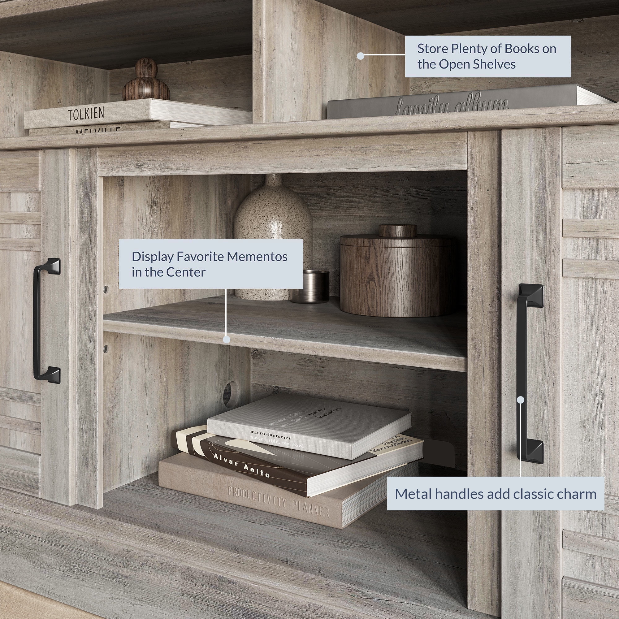 BELLEZE TV Stand Media Entertainment Center - Norrell (Gray Wash)