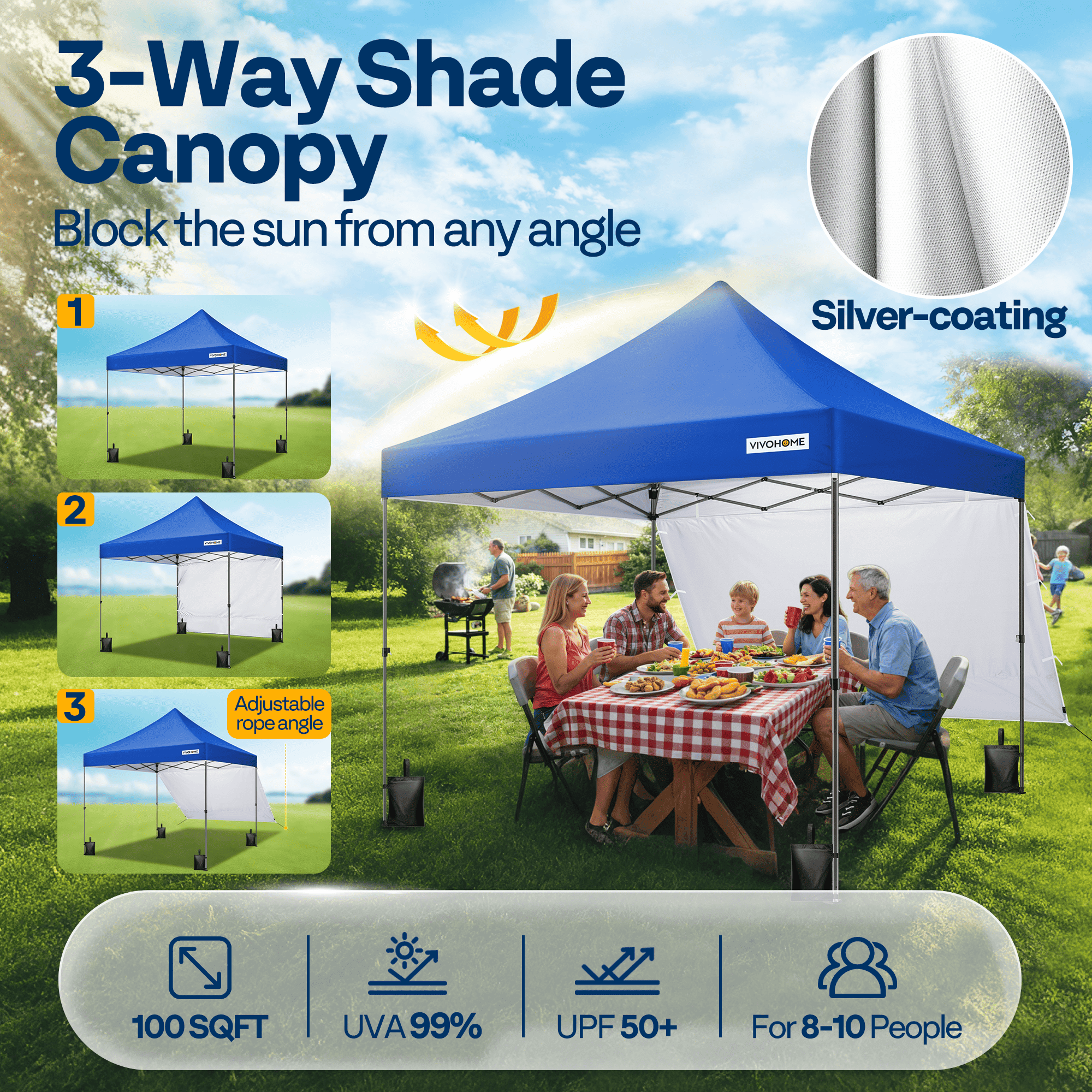 SPECSTAR 10x10 Heavy Duty Pop Up Outdoor Canopy Tent with Center Lock, Commercial Instant Waterproof Canopy Tent with 1 Side Wall Setup Easy for Events Parties Camping, Blue