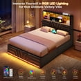 thumbnail image 3 of Full Gaming Bed Frames with 4 Drawers and Storage Headboard, Faux Leather Upholstered Platform Beds with RGB LED Lights & Charging Station, Esports-Style Full Size Bed Frame, Black, 3 of 9