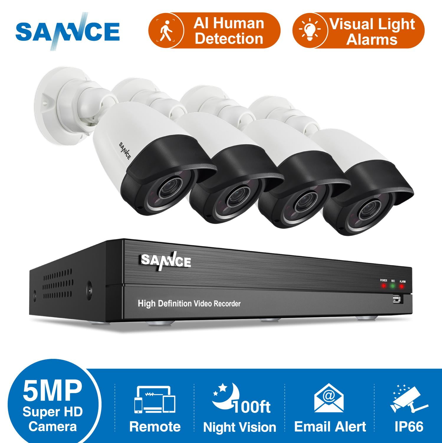 SANNCE 8CH 5MP-N HD DVR Home Security Camera System 4pcs 5MP Infrared ...