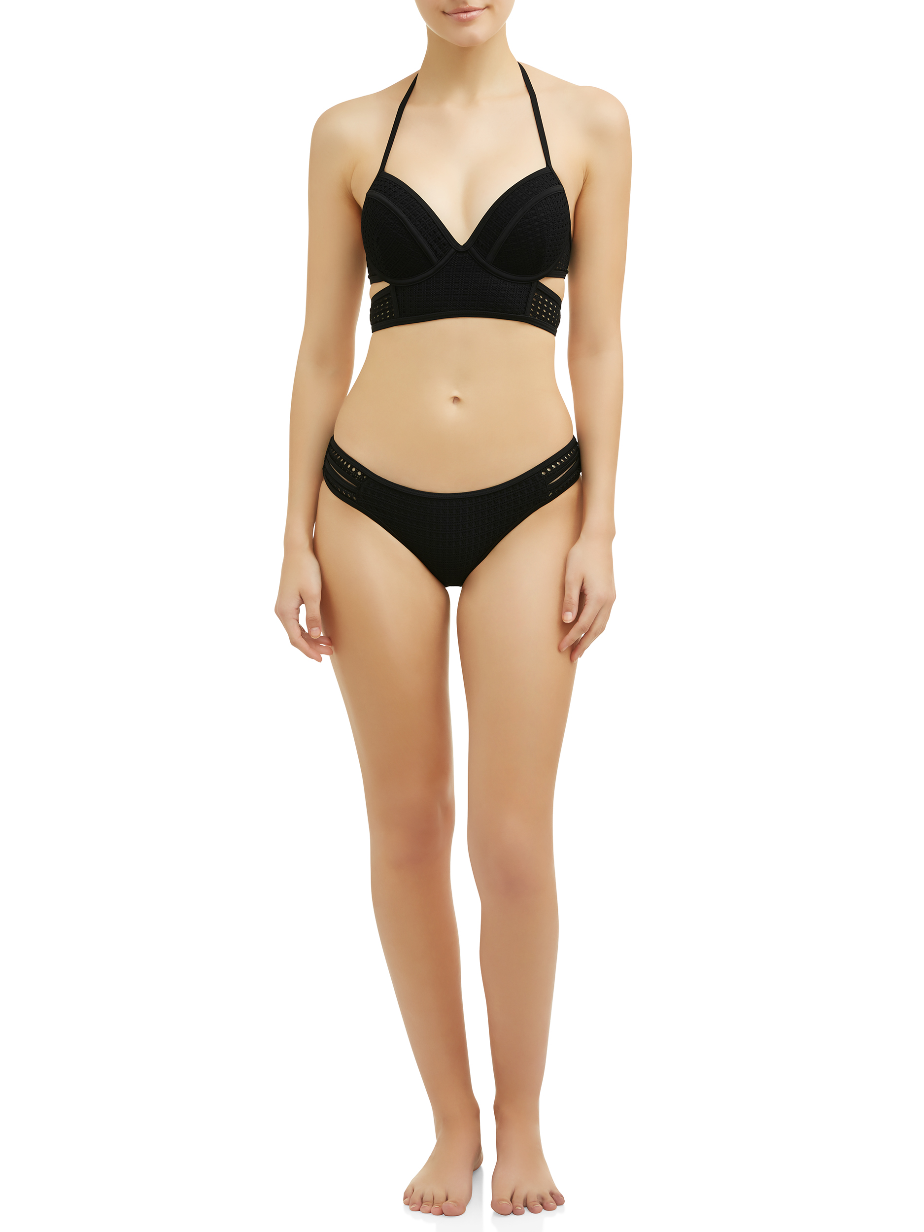 No Boundaries Juniors' Mesh Underwire Cut Out Swimsuit Top
