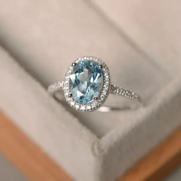 3Ct Oval Cut Lab Created Aquamarine Diamond Halo Engagement Ring in 14K White Gold Plated
