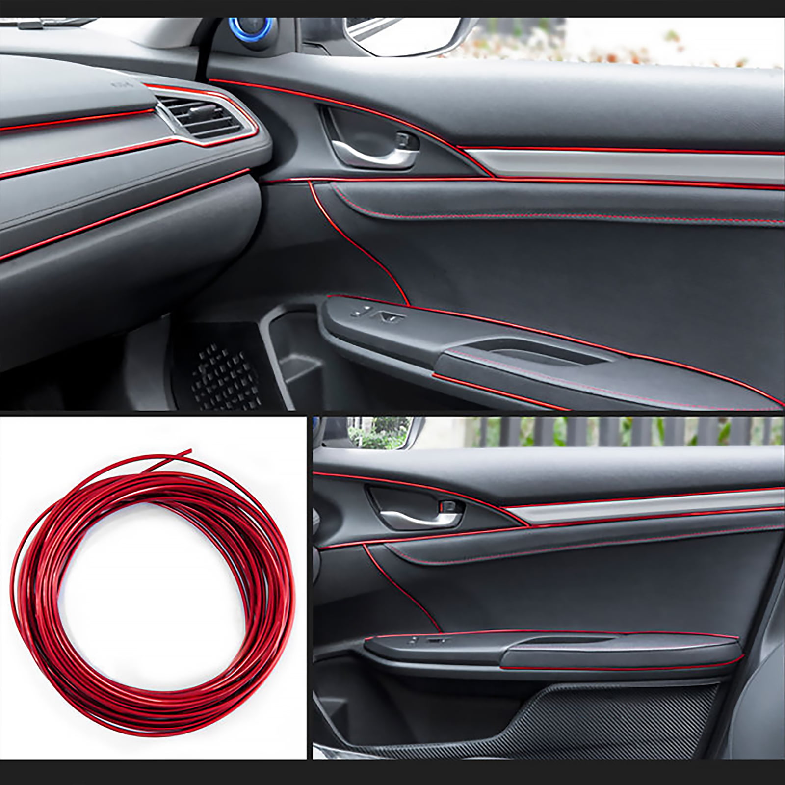 3D DIY Automobile voiture automobile Intérieur Décoration extérieure moulure bande ligne autocollant Insert type décoration-Rouge Voiture Intérieur moulure