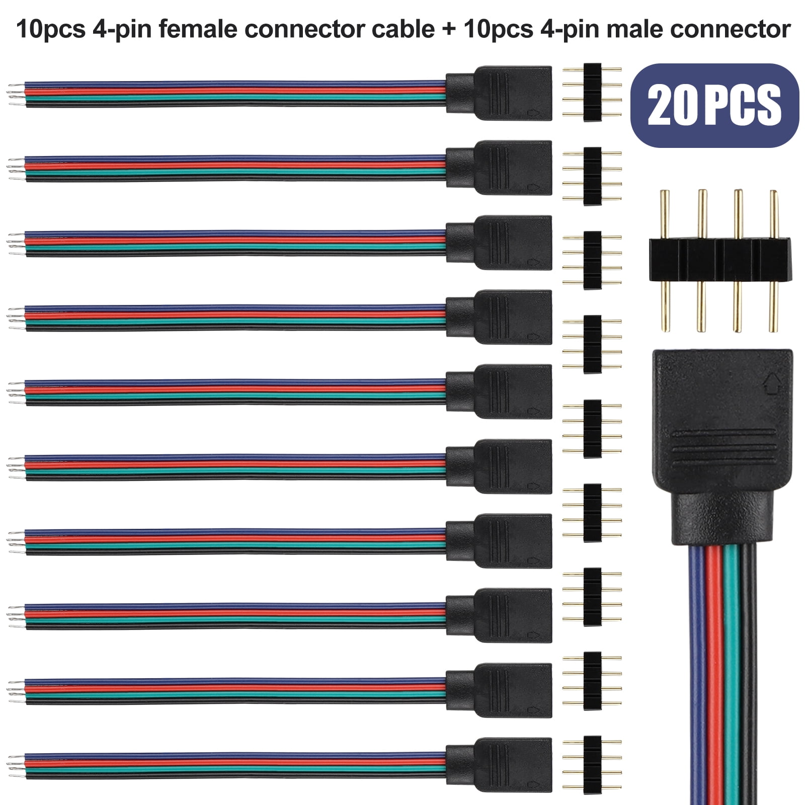 10 Pcs/Set 4 Pin Female Male Connector Cables For RGB 3528/5050 LED Strip Light 