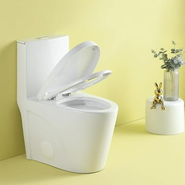 One-Piece Toilets Dual Flush 15 5/8 Inch Elongated Toilet Seat Soft Close Toilet Seat, 1.1/1.6 GPF Modern White Toilet Bowl for Bathroom