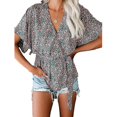 thumbnail image 5 of Ladies Short Sleeve Bandage Tunic Blouse Boho Beach Chiffon Tops V Neck Work T-shirt Tee_Gift Of G, 5 of 5