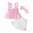 thumbnail image 4 of SGMVNU Girls Summer 2 Piece Outfits Sleeveless Smocked Tank Tops and Cute Bowknot Shorts and a Bow Hairband Size 3-4 Years, RD1, 4 of 4
