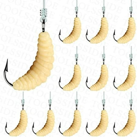 1 Dozen Rubber Maggots Fishing Bait #10 (12 Pcs) Crappie Jigs, Fishing Maggots, Bulk Fishing Grubs for Trout, Crappie, Pan Fish, Bluegill, Fresh Water Fishing Lures Set (Hooks and Worms)