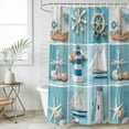thumbnail image 4 of Coastal Ocean Bathroom Shower Curtains with 12 Hooks Polyester Waterproof Shower Curtain for Stalls and Bathtubs Nautical Lighthouse Blue Wooden Decorative Bathroom Privacy Curtain 72x78 Inches, 4 of 9