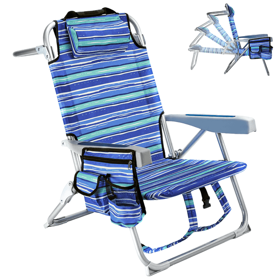 GVDV Backpack Beach Chair for Adults, Portable Folding Beach Chair with Cup Holder and Towel Rack, 4-Position Adjustable Reclining Chair for Beach, Camp, Outdoor