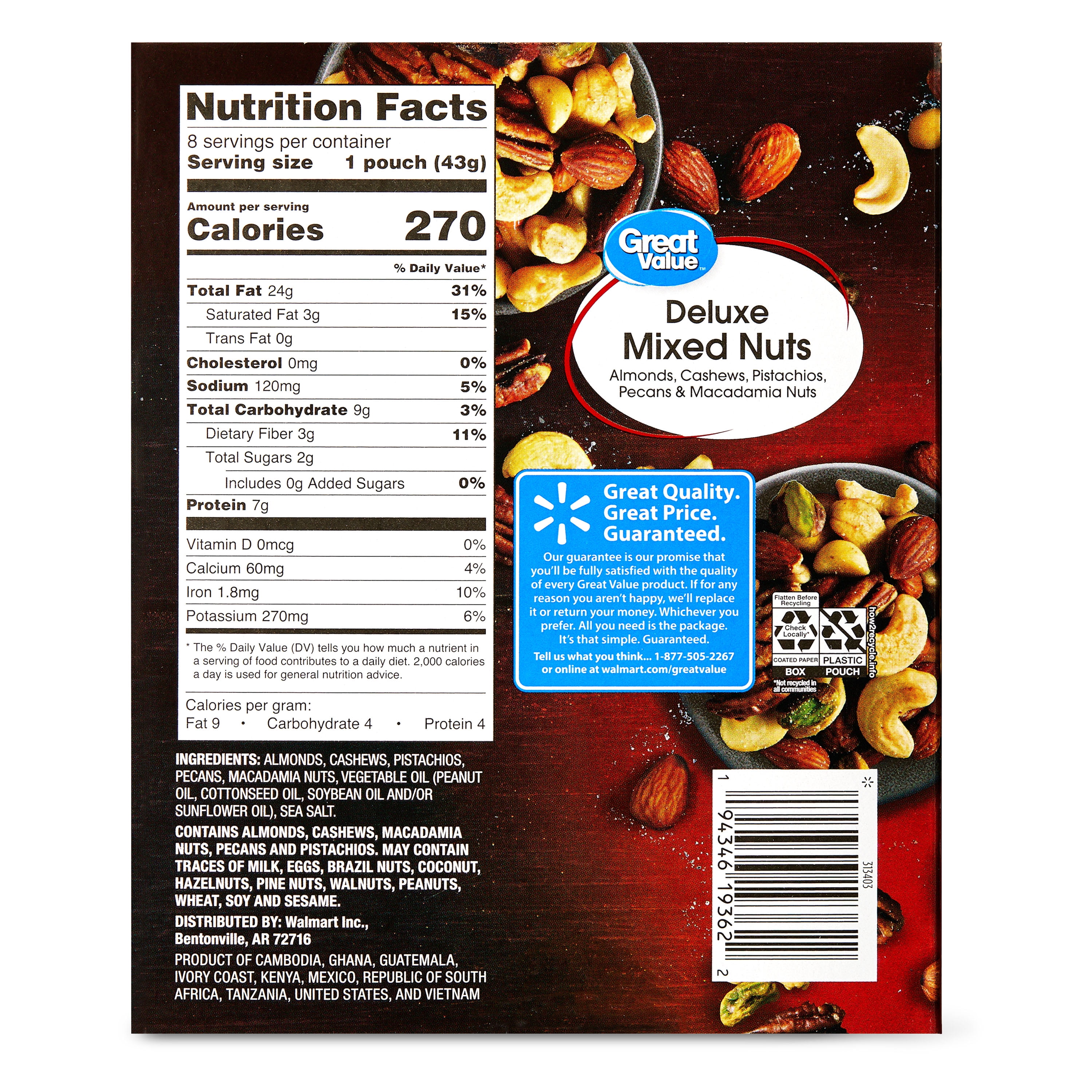 Great Value Deluxe Mixed Nuts, 1.5 oz, 8 Count