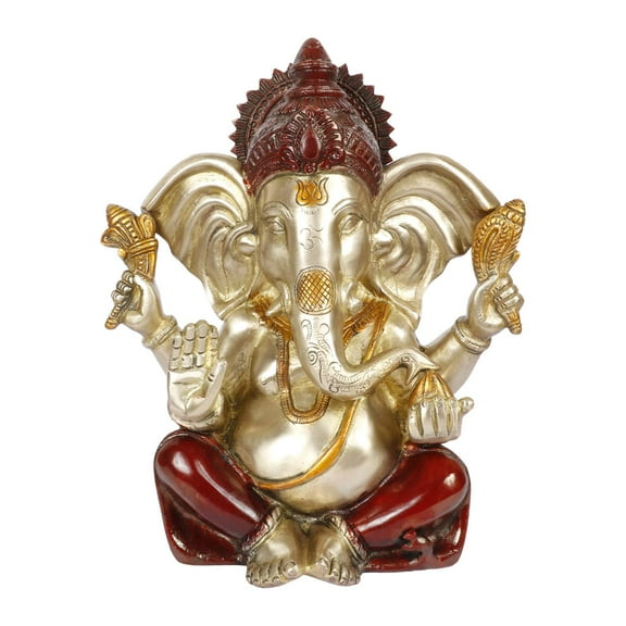 Brass World Brass Lord Ganesha Bhagwan with Large Ears Mangalkari Ganesh Idol Ganpati Murti Statue Home Office Entrance Decor Pooja in Silver and Cherry Color Height 10 inch Weight 5.3 KG