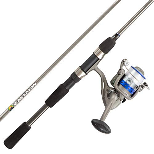 Fishing Rod & Reel Combo -6?6? Fiberglass Pole, Spinning Reel- Bass, Trout & Lake Fish-Spooled with 10lb Test-Action Series by Wakeman Outdoors (Blue) (80-FSH3004)