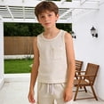 thumbnail image 5 of Bmisegm Boys T Shirts Sleeveless Crew Neck Tank with Pockets Casual Athletic Soft Workout Tops Beige,1-2 Years, 5 of 5