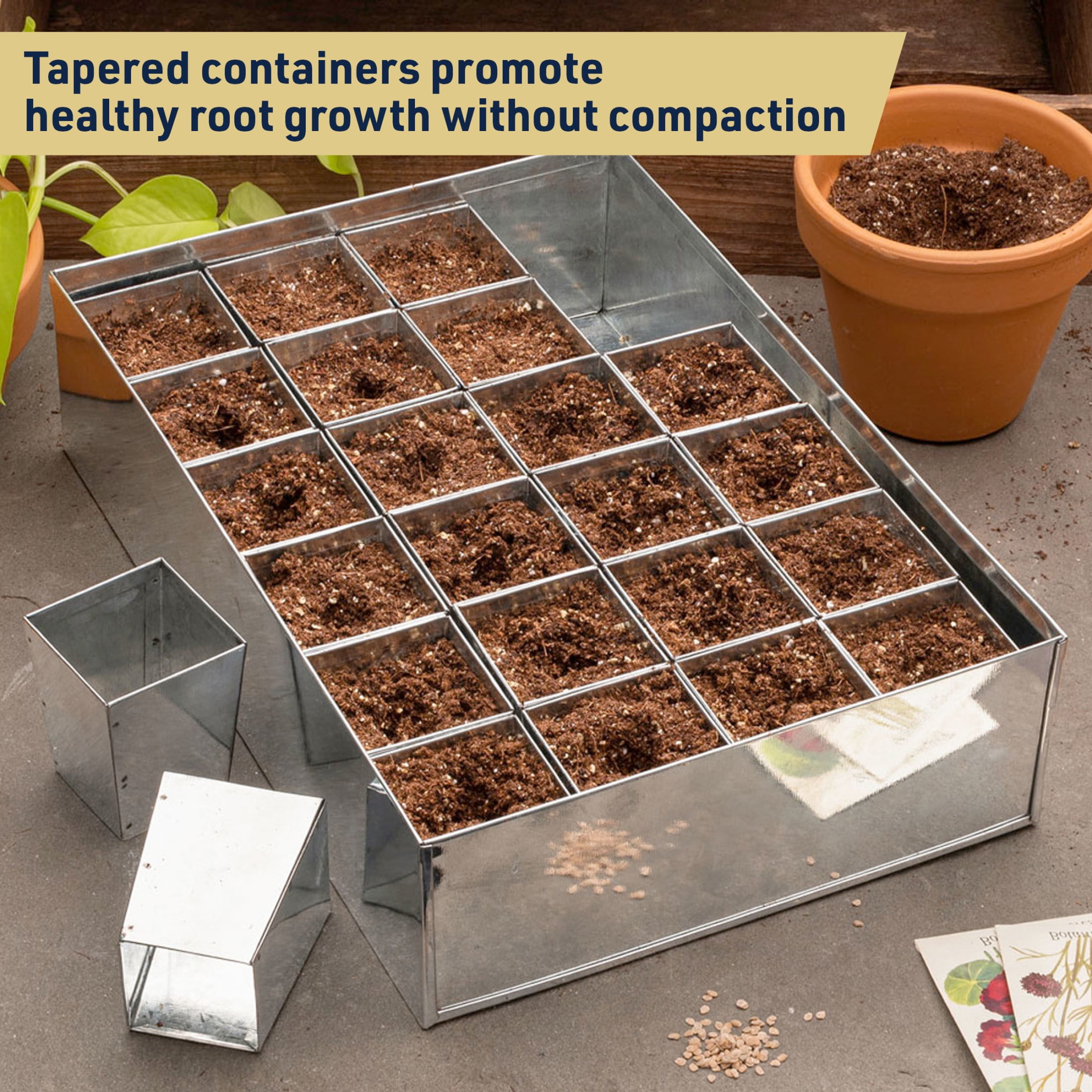 Kings County Tools Seed Starter Tray - Galvanized Steel Seedling Tray with 24 Plant Starter Pots