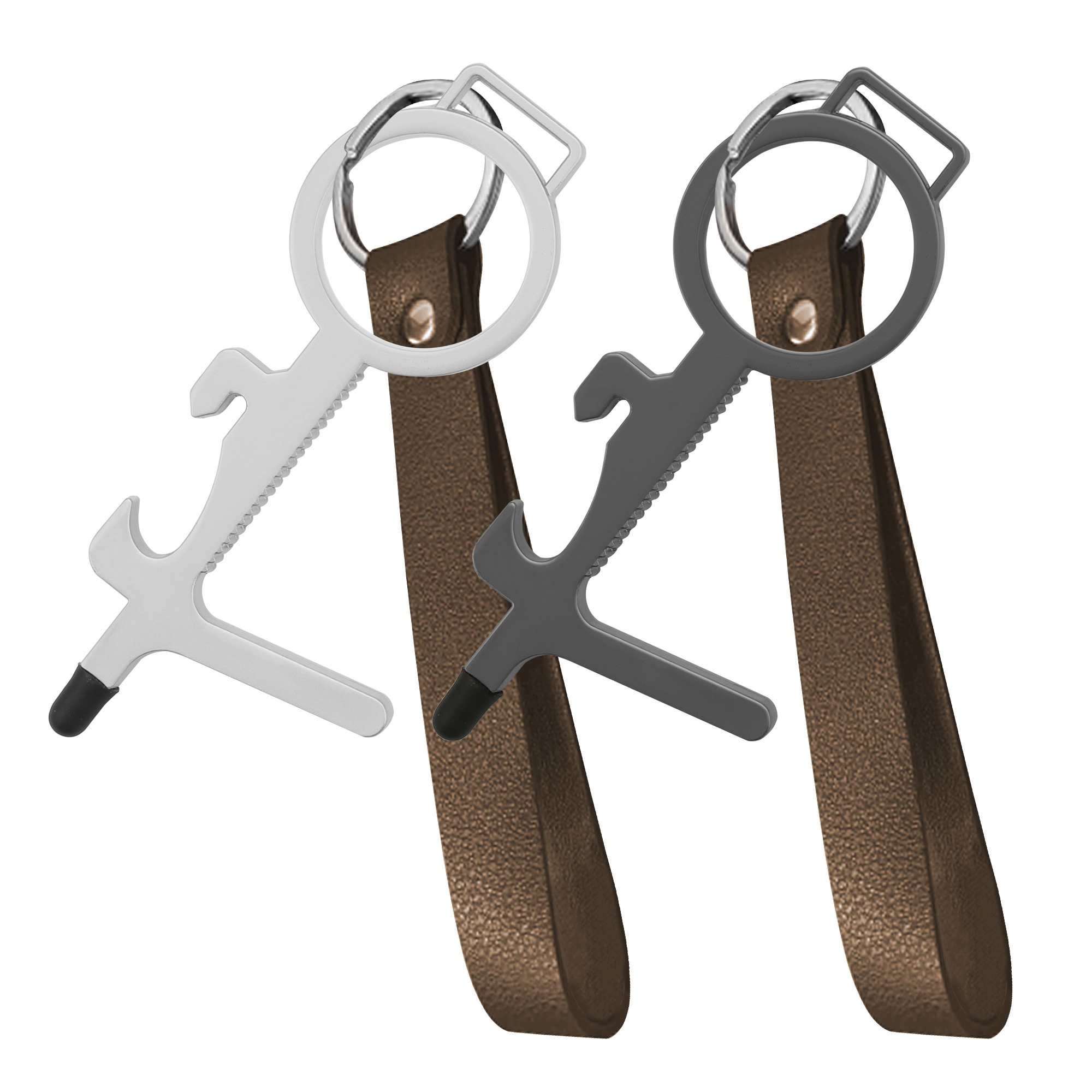 IMAGE 2pcs No Touch Door Opener EDC Tool with Leather Key Chain Anti