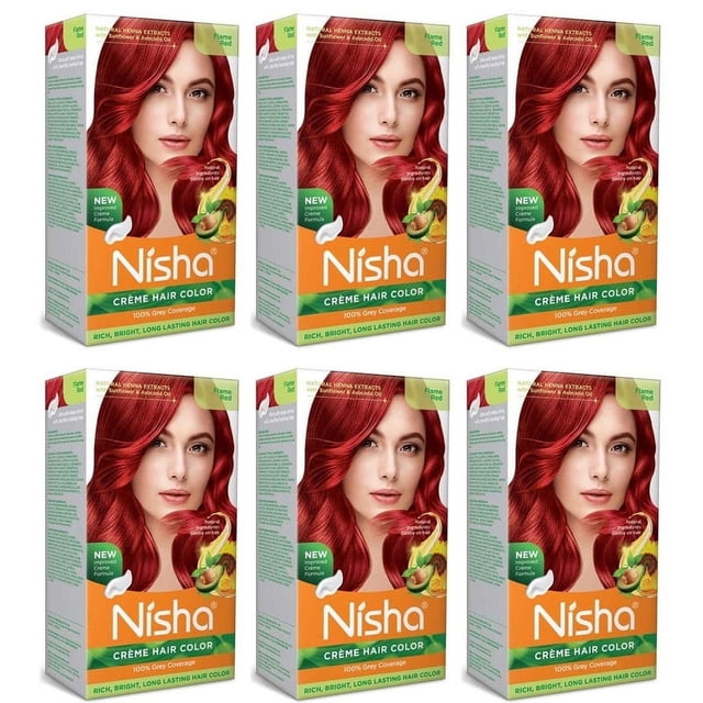 Nisha Crème Hair Color, Permanent Long-Lasting Red Hair Dye Color, Flame Red, 5.29 oz (Pack of 6)