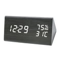 thumbnail image 1 of Mistaha LED Wood Digital Alarm with Day Date Temperature Humidity 3 Brightness Voice Control Indoor Thermometer Hygrometer for Bedside Desk Greenhouse Garden Cellar, 1 of 8