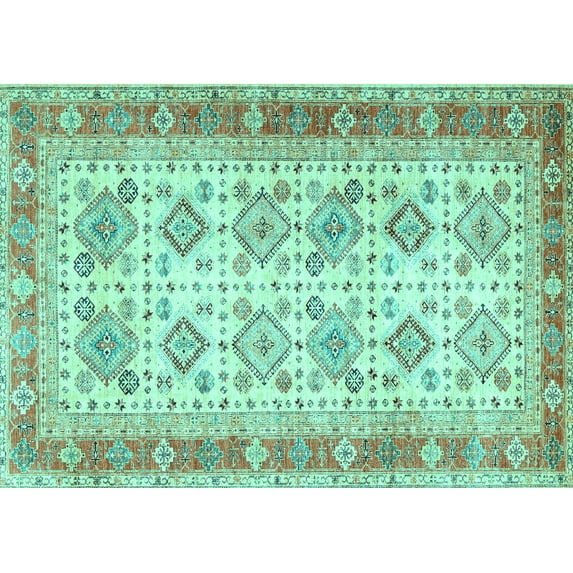 Ahgly Company Indoor Rectangle Oriental Turquoise Blue Traditional Area Rugs, 2' x 3'