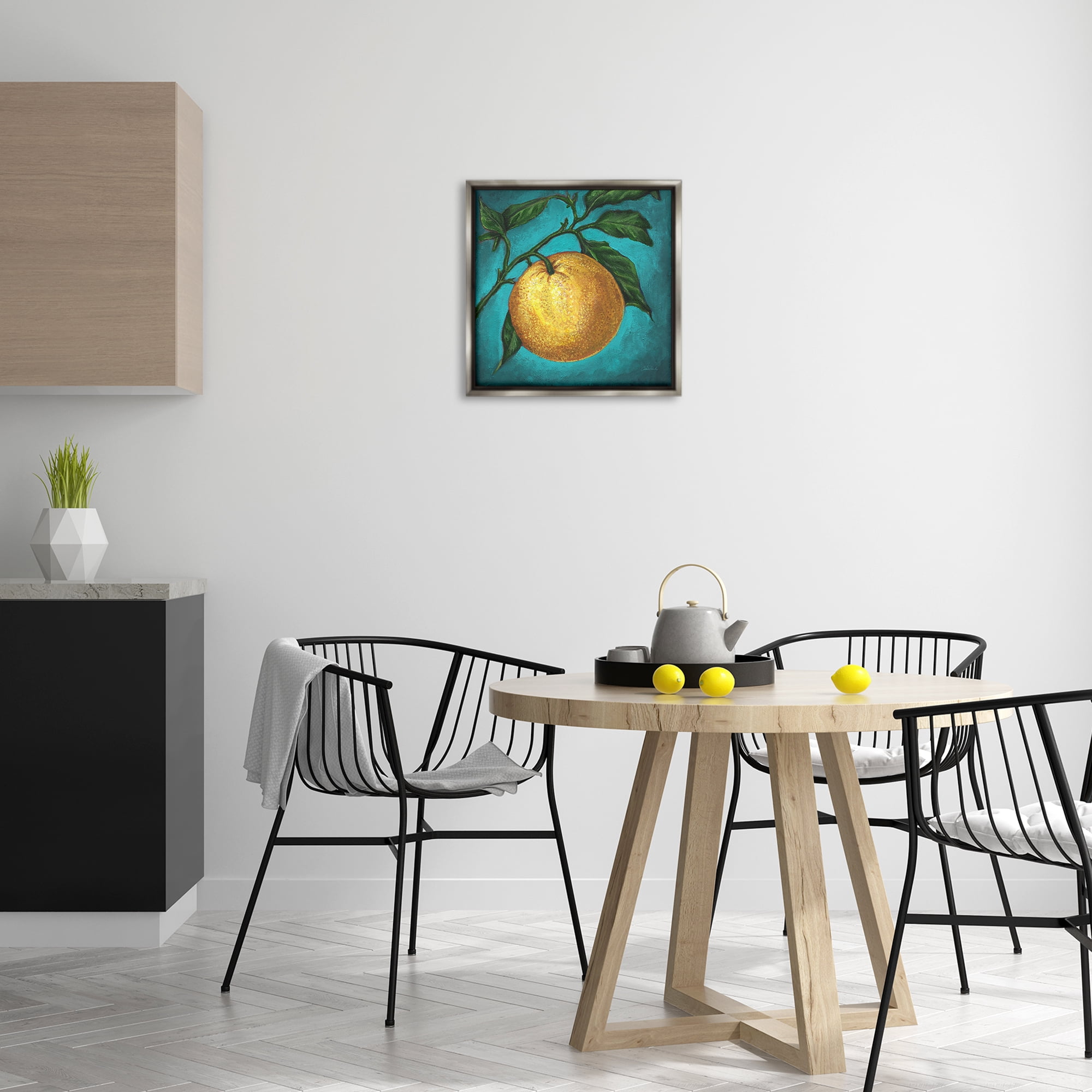 Stupell Industries Citrus Fruit on Branch Food & Beverage Painting Gray Floater Framed Canvas Art Print Wall Art, 18 x 18