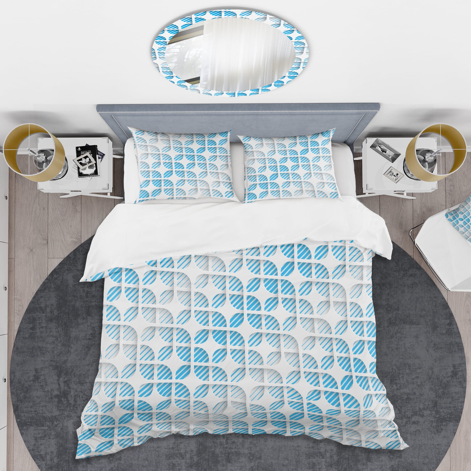 Designart '3D White And Blue Pattern II' Mid-Century Modern Duvet Cover Set