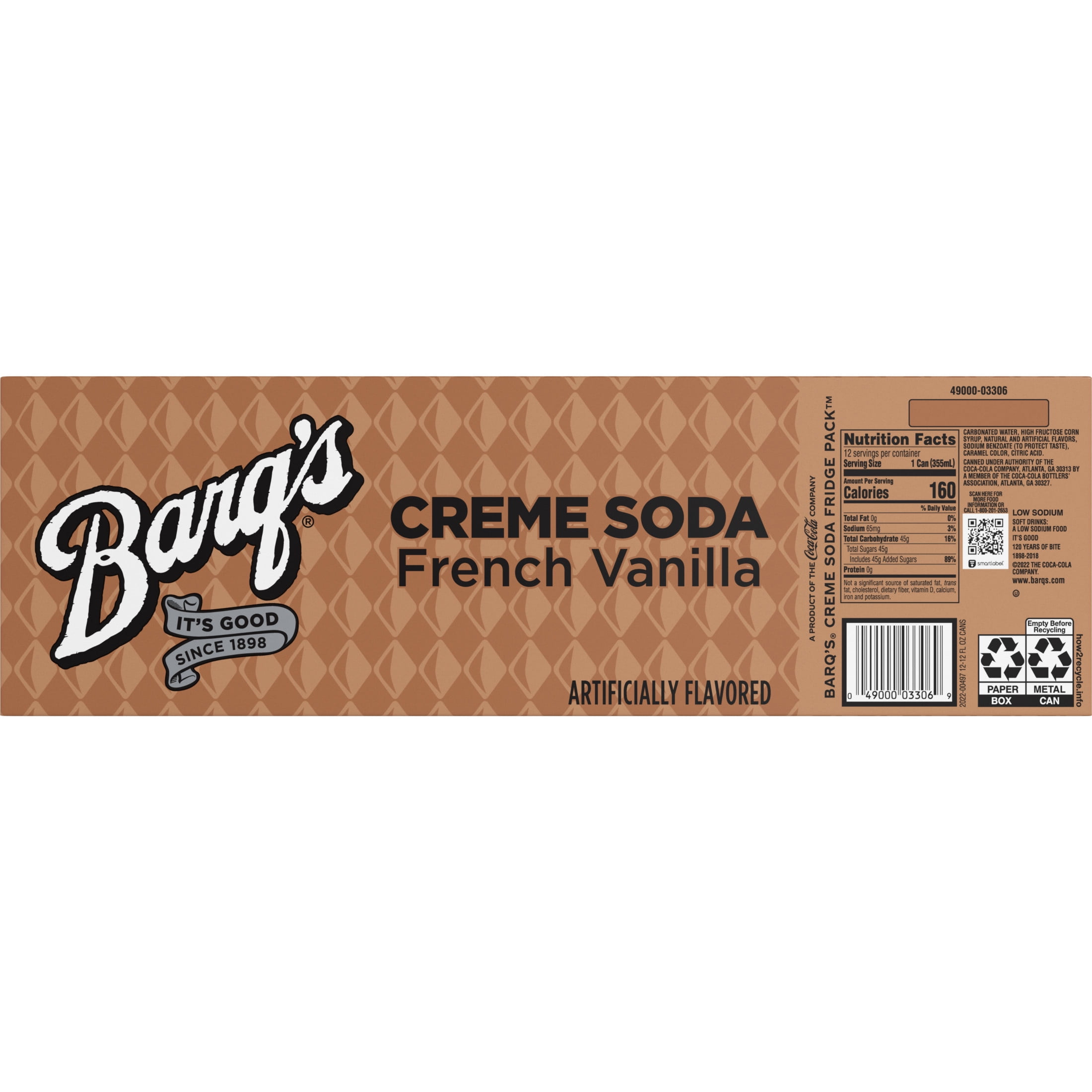Barq's French Vanilla Creme Soda Pop Fridge Pack Cans, 12 fl oz, 12 Pack