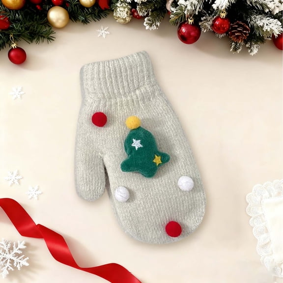 Cadancy Mittens for Women Xmas Tree Festival Cute Knitted Soft Winter Warm Gloves Elastic Cuffs Cold Weather Thick Holiday Party Cozy Christmas Gifts