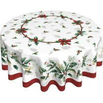 Christmas Round Tablecloth 60 Inch Red White Green Winter Xmas Floral Holly Flower Leaf Print Decorative Table Cloth Farmhouse for Holiday Seasonal Parties Dining Table Living Room Kitchen Decor