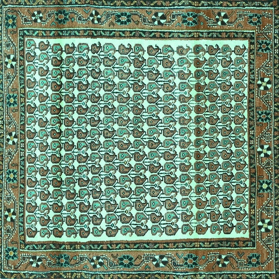 Ahgly Company Machine Washable Indoor Square Persian Turquoise Blue Traditional Area Rugs, 8' Square